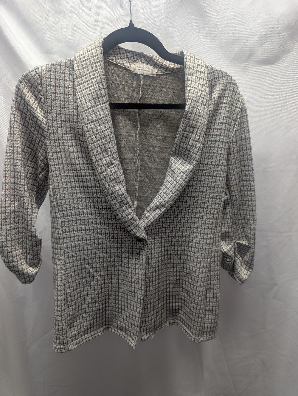 Altar'd State Cream Brown And Light Blue Plaid Shawl Collar Blazer
